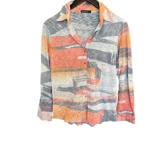 David Cline S EUC Orange Gray Cream Button Down Shirt- silver accents cotton